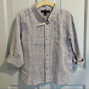 Tommy Hilfiger Boys 4T blue white stripe button down linen cotton shirt NWT